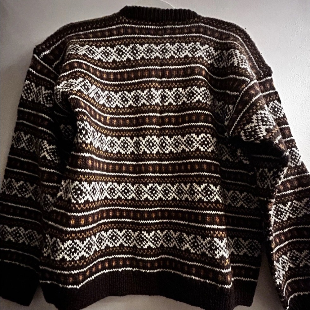 Nordic Patterned 100% Wool Button Up Sweater Size M Vintage Knit Cardigan - Picture 5 of 5